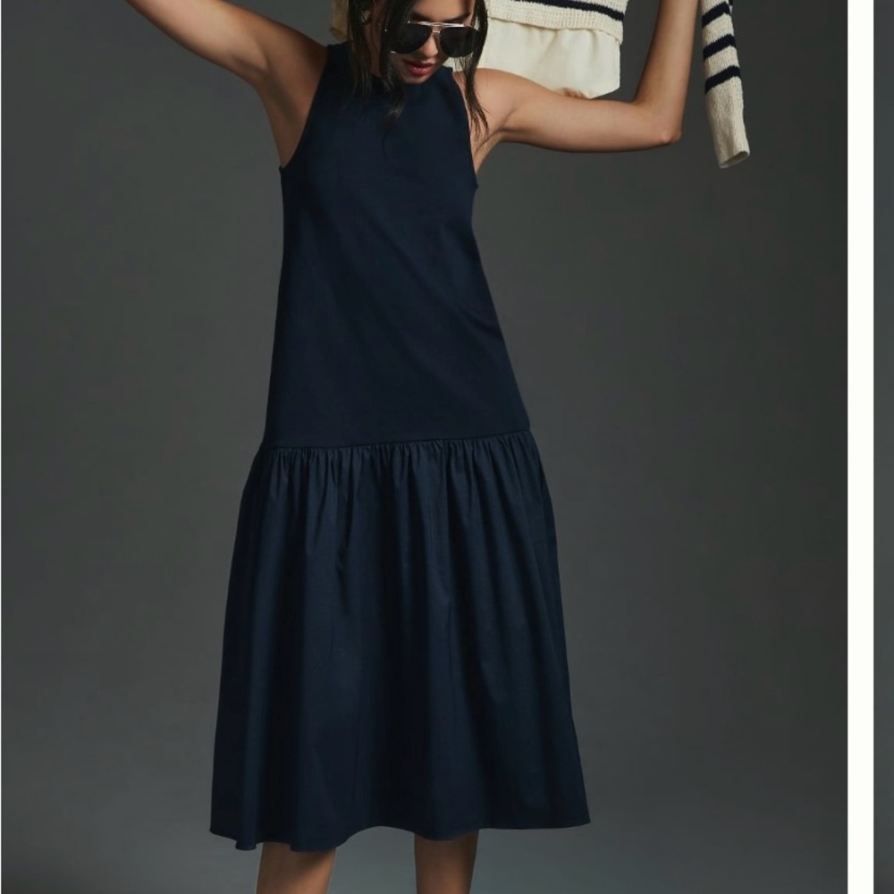 Anthropologie Navy Maeve Sleeveless Flounce Dress